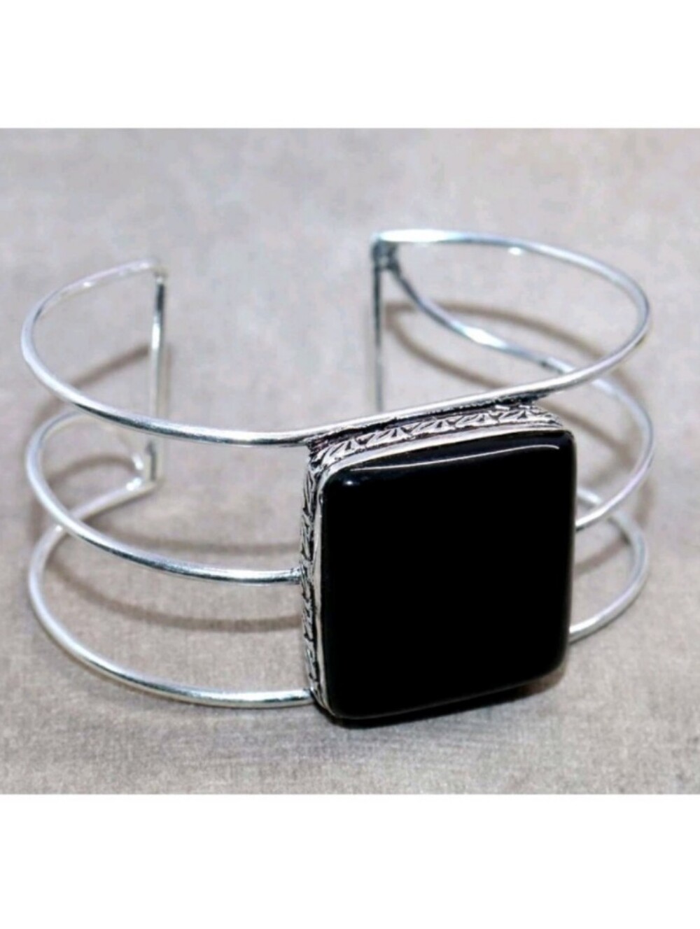 Black Onyx Gemstone Jewelry 925 Sterling Silver Adjustable Cuff Bracelet